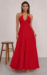 Robe Dos Nu Longue Plissée | Robe de Plage Halterneck Femme