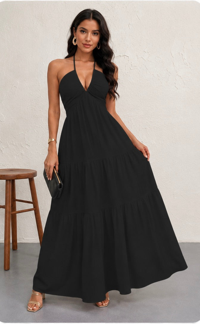 Robe Dos Nu Longue Plissée | Robe de Plage Halterneck Femme