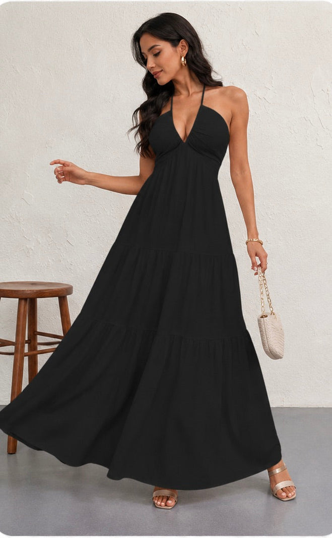 Robe Dos Nu Longue Plissée | Robe de Plage Halterneck Femme — vue 2