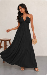 Robe Dos Nu Longue Plissée | Robe de Plage Halterneck Femme