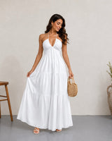 Robe Dos Nu Longue Plissée | Robe de Plage Halterneck Femme