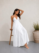 Robe Dos Nu Longue Plissée | Robe de Plage Halterneck Femme