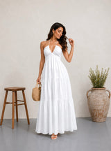Robe Dos Nu Longue Plissée | Robe de Plage Halterneck Femme
