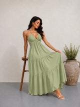 Robe Dos Nu Longue Plissée | Robe de Plage Halterneck Femme