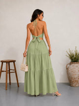 Robe Dos Nu Longue Plissée | Robe de Plage Halterneck Femme