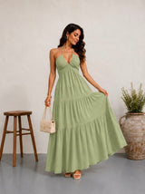 Robe Dos Nu Longue Plissée | Robe de Plage Halterneck Femme