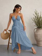Robe Dos Nu Longue Plissée | Robe de Plage Halterneck Femme