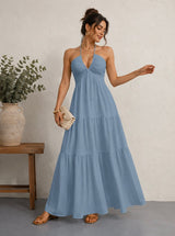 Robe Dos Nu Longue Plissée | Robe de Plage Halterneck Femme