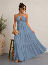 Robe Dos Nu Longue Plissée | Robe de Plage Halterneck Femme