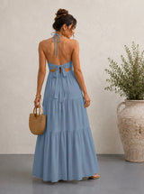Robe Dos Nu Longue Plissée | Robe de Plage Halterneck Femme