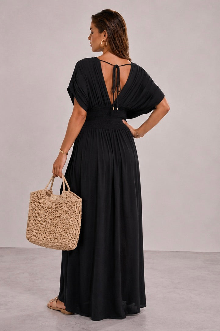 L'Azurienne — Vue de face, robe fluide brun sable | Azura